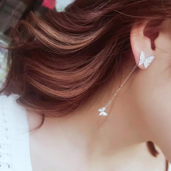 NEW Silver 925 2 piece Butterfly drop Earrings - Picture 2 of 5